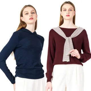 【KeyWear 奇威名品】都會詩篇-輕逸連帽長袖上衣/連帽披肩針織上衣(2款任選)