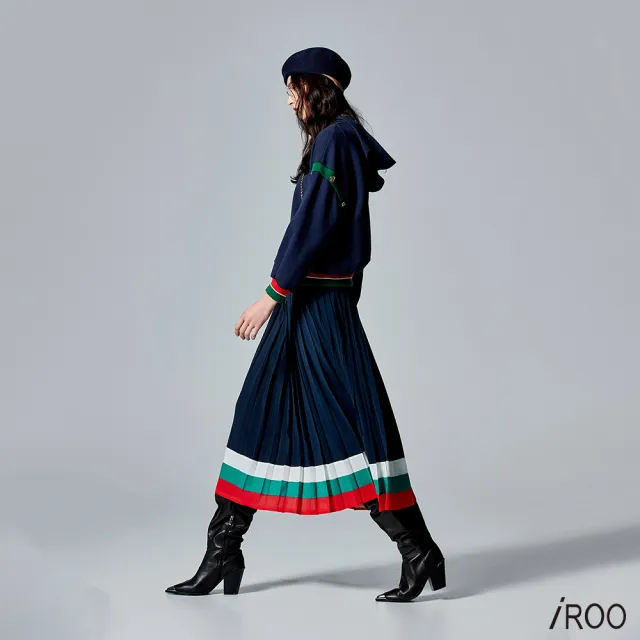 【iROO】配色羅紋長袖連帽衛衣
