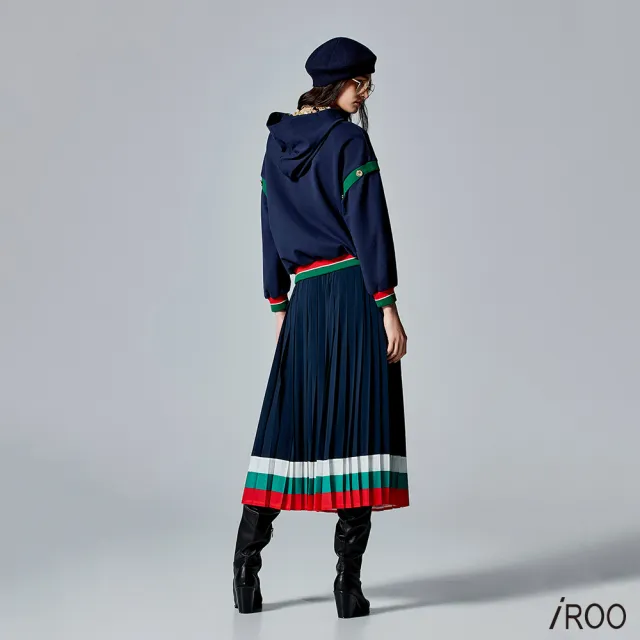 【iROO】配色羅紋長袖連帽衛衣