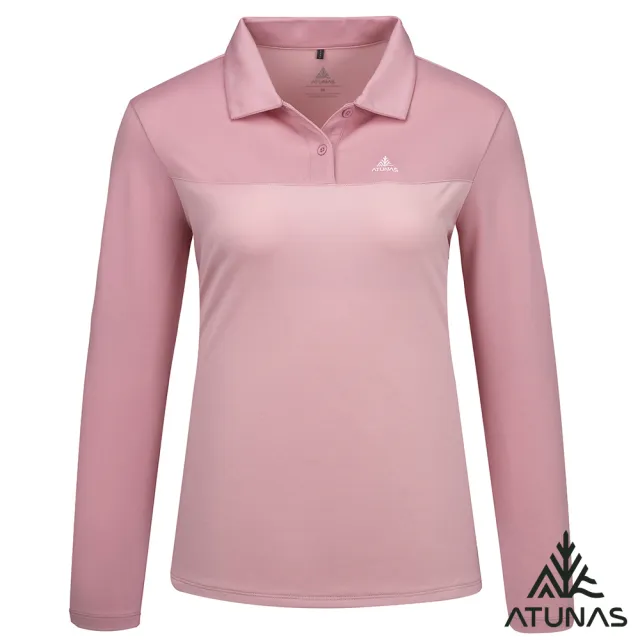【ATUNAS 歐都納】女款循環長袖排汗POLO衫(A6PS2565WC霧粉/再生環保材/透氣/抗UV防曬/戶外休閒/吸濕排汗)