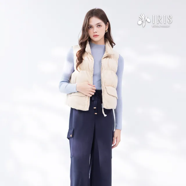 【IRIS 艾莉詩】立領鋪棉背心-淺卡其(56551)