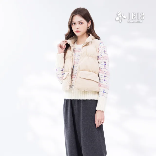 【IRIS 艾莉詩】立領鋪棉背心-淺卡其(56551)