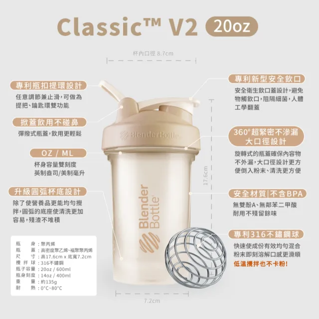 【Blender Bottle】2入組_美國Classic-V2 20oz經典第二代防漏搖搖杯(blenderbottle/運動水壺/搖搖杯)