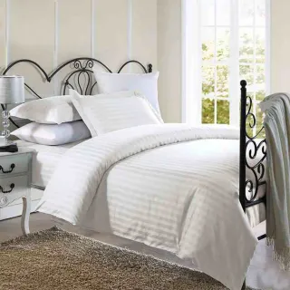 【R.Q.POLO】台灣製 白色緹花直條紋平單式床單-加大280X280cm(五星飯店專用/旅行趣)