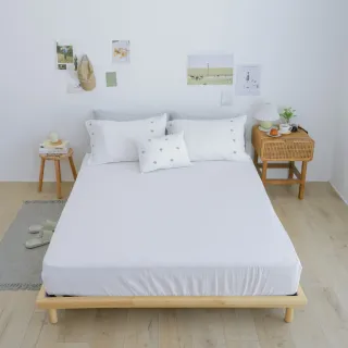 【翔仔居家】雙層紗刺繡 素色床包+刺繡枕套-3件組-花漾(雙人/雙人床包/純棉床包/床包枕套組)