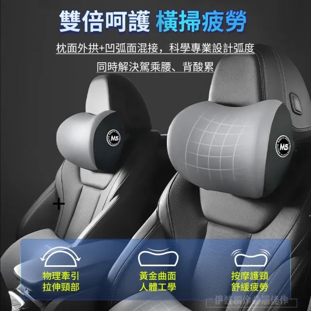【IDREES 伊德萊斯】汽車記憶棉頭枕腰靠套組 車用護頸枕+護腰枕 汽車枕頭 記憶枕 車用護腰墊 交換禮物