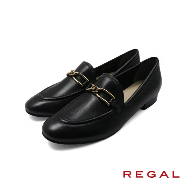 【REGAL】日本經典馬銜釦真皮低跟樂福鞋 黑色(F64R-BL)