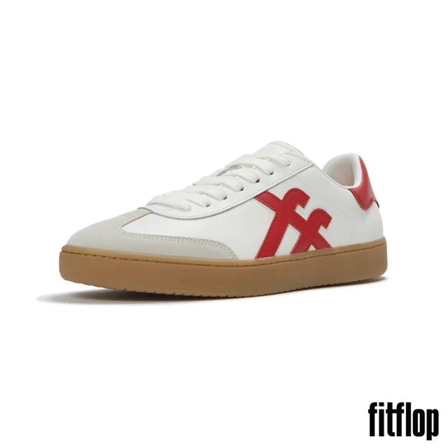 【FitFlop】THE DASH MENS T 字形皮革休閒鞋-男(都會白/石榴紅色)