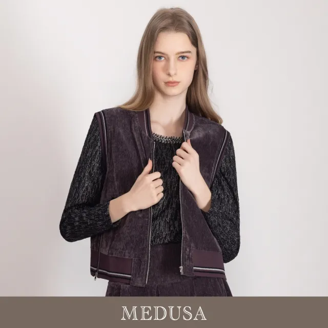 【MEDUSA 曼度莎】現貨-層次復古絨感短版背心外套（M-XL）｜女背心 絨布外套 造型背心夾克（701-1130A）