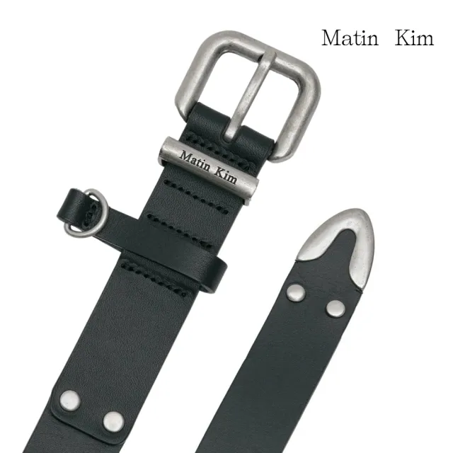 【MATIN KIM】官方旗艦 雙鉚釘金屬扣皮革腰帶(黑色)