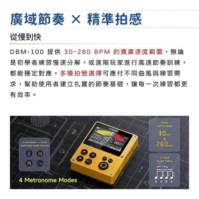 【Donner】DBM-100 二合一調音節拍器 黑黃兩款/極簡不凡(節拍器 調音器 充電式 數位 節奏 彩色螢幕)