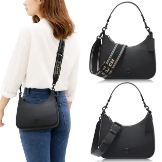 【COACH】本季精選 十字紋皮 / 專櫃 小款 / 兩用 斜背包(黑色)