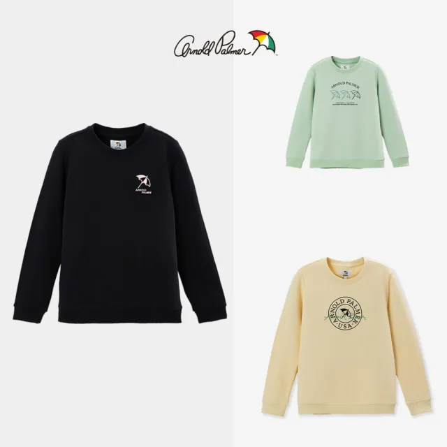 【Arnold Palmer 雨傘】女裝-學院風刺繡LOGO/刺繡小傘圓領長袖大學T(多款選)