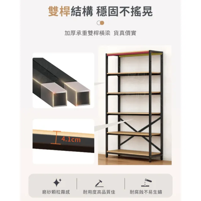 【慢慢家居】專人組裝-層高任意調-鋼木超耐重大容量六層置物架 電器架(W90xD40xH200cm)
