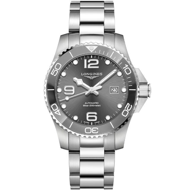 【LONGINES 浪琴】水鬼 深海征服者浪鬼陶瓷潛水機械錶-灰x銀/43mm(L3.782.4.76.6)