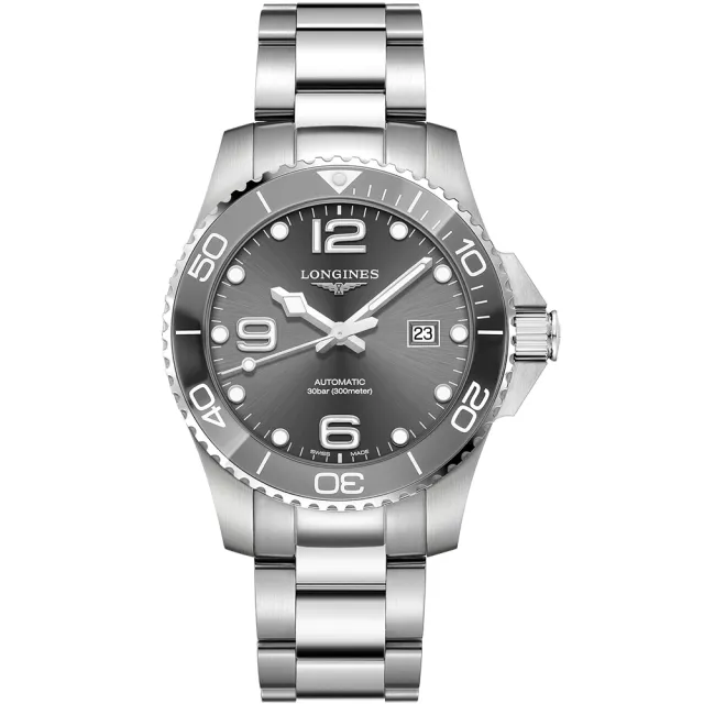 LONGINES 浪琴】水鬼深海征服者浪鬼陶瓷潛水機械錶-灰x銀/43mm(L3