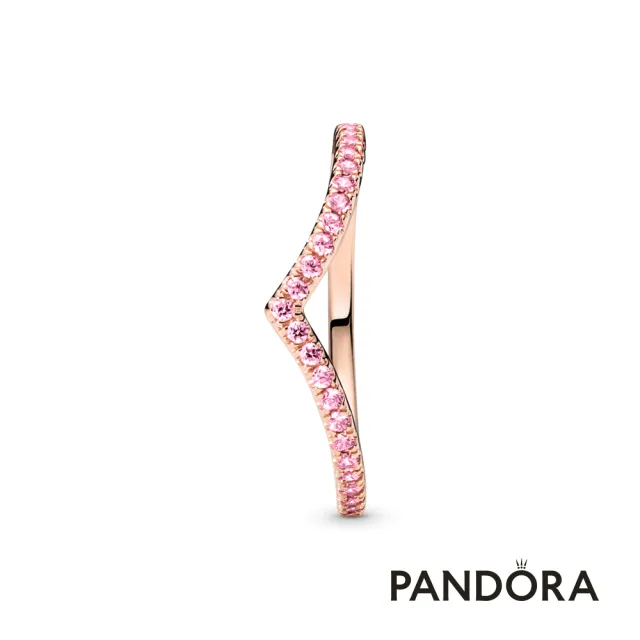 【Pandora 潘多拉】璀璨柔粉寶石許願骨戒指