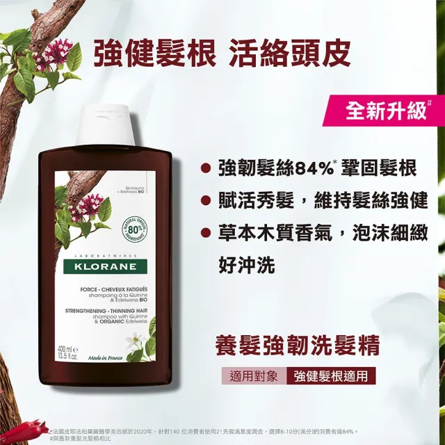 【KLORANE 蔻蘿蘭官方直營】任選2入植萃洗髮精400ml(養髮/控油/護色/修護/蓬鬆/涼感/舒敏/抗屑/淨透/保濕)