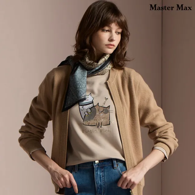 【Master Max】彈性舒適可愛貓咪圖長袖大學T(8527119)