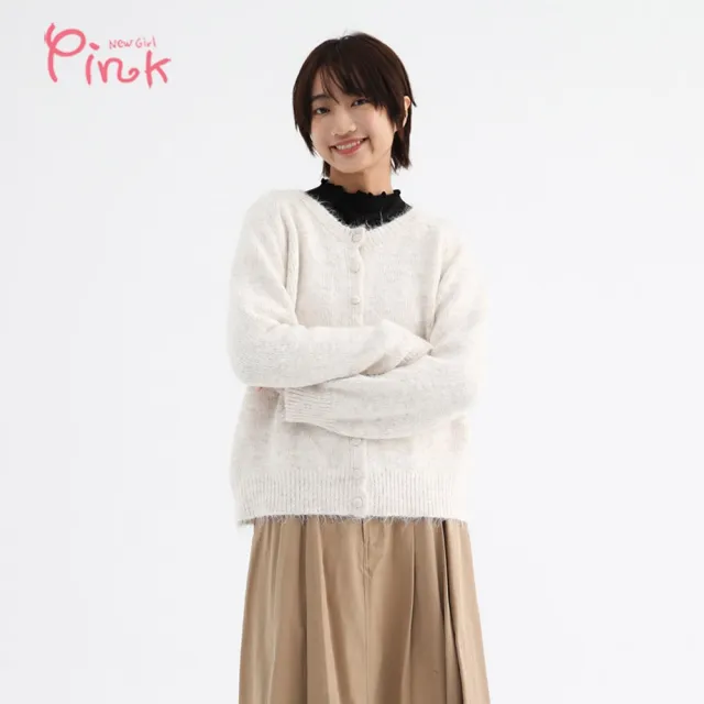 【PINK NEW GIRL】氣質圓領排釦毛線衣外套 (2色) Z4406BC