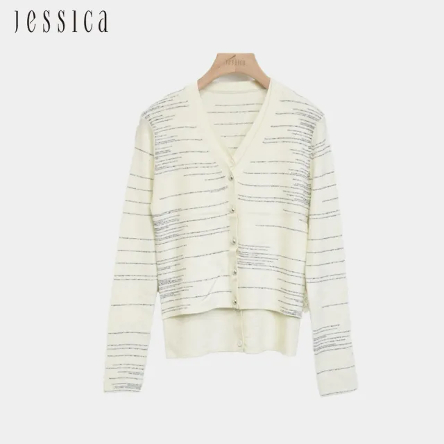 【JESSICA】修身百搭羊毛假兩件針織開衫外套J54405（白）