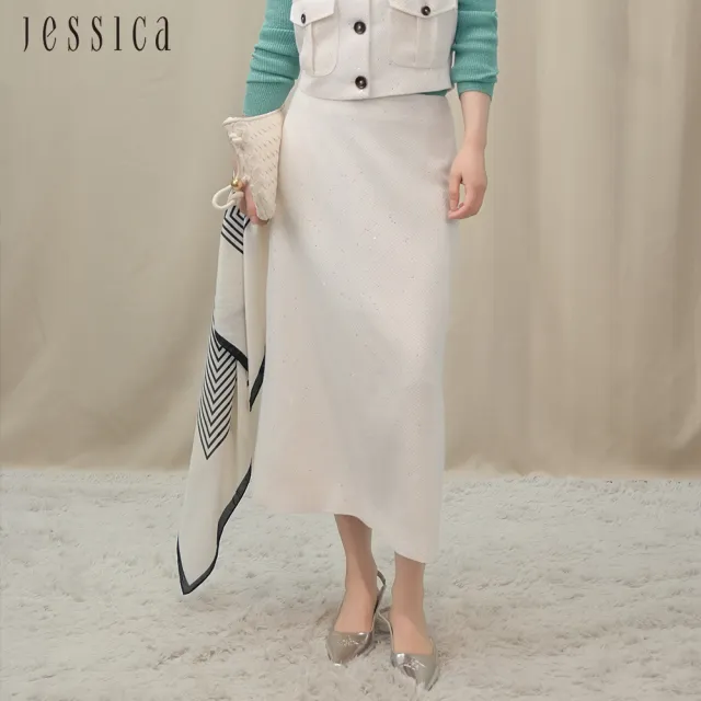 【JESSICA】氣質亮片小香風A字裙擺長裙J54103