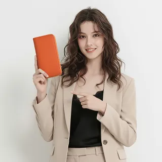 【MIYUNA 米友娜】真皮牛皮進口波紋時尚耐磨長夾(真皮皮夾 艾瑪橘)