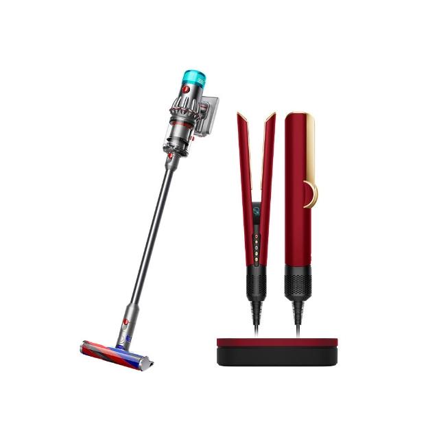 【dyson 戴森】V12 輕量無線吸塵器 + HT01 二合一吹風直髮器(絲絨紅禮盒版)超值組