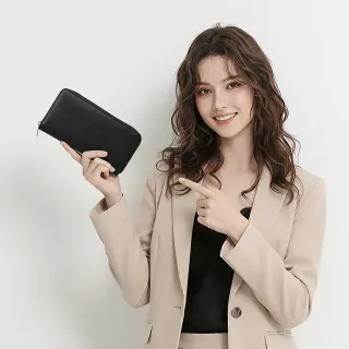 【MIYUNA 米友娜】真皮牛皮進口波紋時尚耐磨長夾(真皮皮夾 優雅黑)