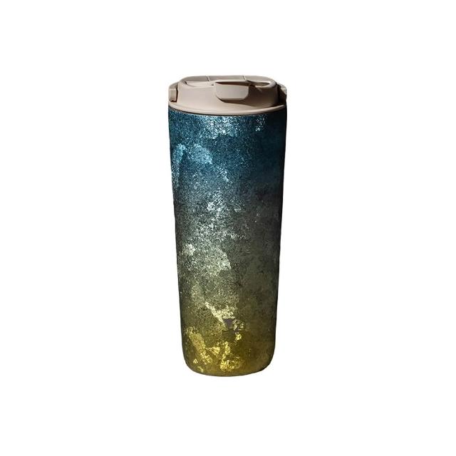【Titanium 鈦造】純鈦跳跳杯 晶鈦暈彩系列-月牙天青 800ml 奶昔白蓋(鈦保溫杯 台灣鈦杯 鈦金屬 環保杯)