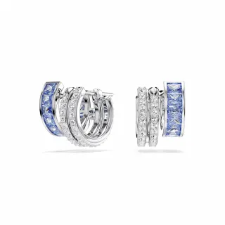 【SWAROVSKI 施華洛世奇】官方直營 Connexus 大圈耳環 混合式切割 藍色 鍍白金色