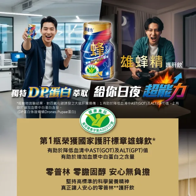 【源穎生技】雄蜂精0普林護肝飲42ml*6入*8盒 共48入(第1瓶國家護肝標章雄蜂蛋白飲)