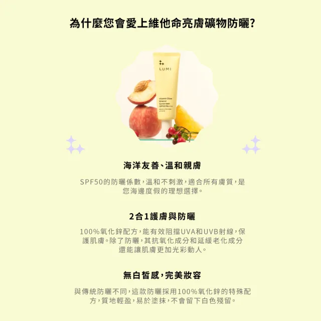 【LUMI】維他命亮膚礦物防曬 SPF50 PA++++(抗氧化 提亮膚色 溫和不刺激)