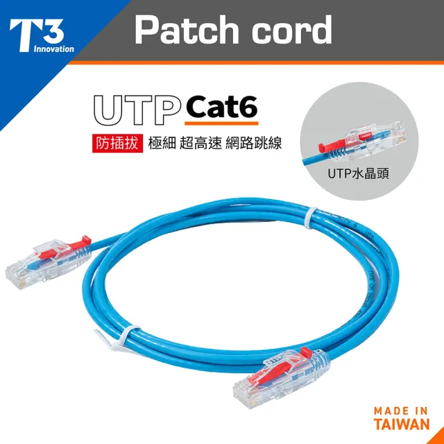 (美國T3) 網路線 30cm 防插拔  28AWG 極細超高速 CAT6 U/UTP(網路線 CAT6 UTP)