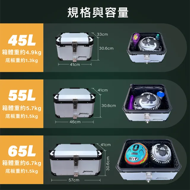 【Astutain】阿斯圖坦 55L 鋁箱三件組 鋁合金車尾箱 機車後箱 後備箱 機車置物箱 機車行李箱(多色任選)
