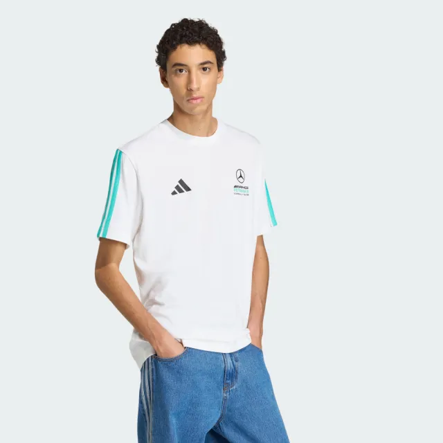 【adidas 愛迪達】MERCEDES AMG PETRONAS F1 短袖上衣(KE8162 男款短袖T恤 落肩設計 白色)