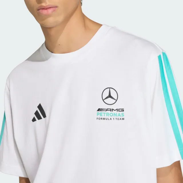 【adidas 愛迪達】MERCEDES AMG PETRONAS F1 短袖上衣(KE8162 男款短袖T恤 落肩設計 白色)
