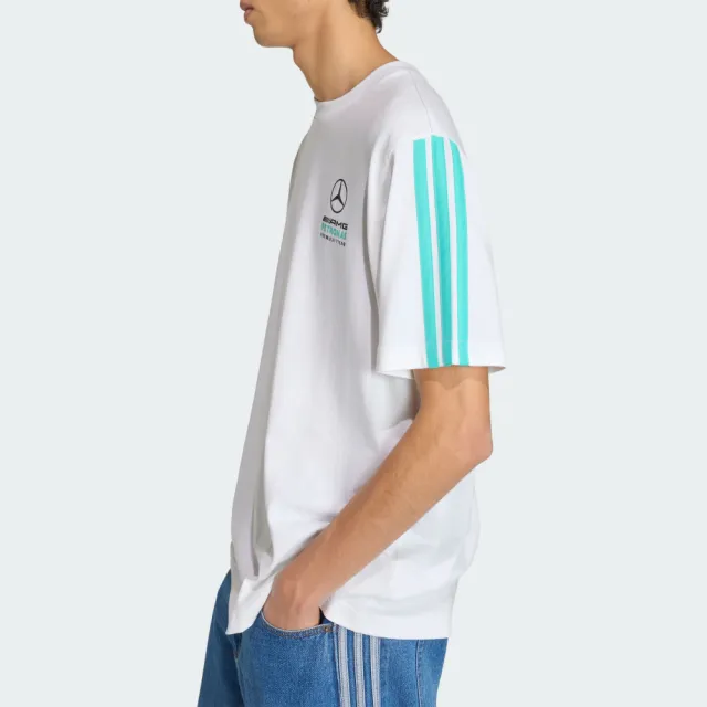 【adidas 愛迪達】MERCEDES AMG PETRONAS F1 短袖上衣(KE8162 男款短袖T恤 落肩設計 白色)