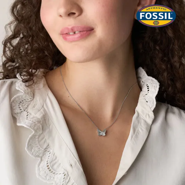 【FOSSIL】Sutton 銀翼流光項鍊耳環禮盒組-銀色 JF04935SET