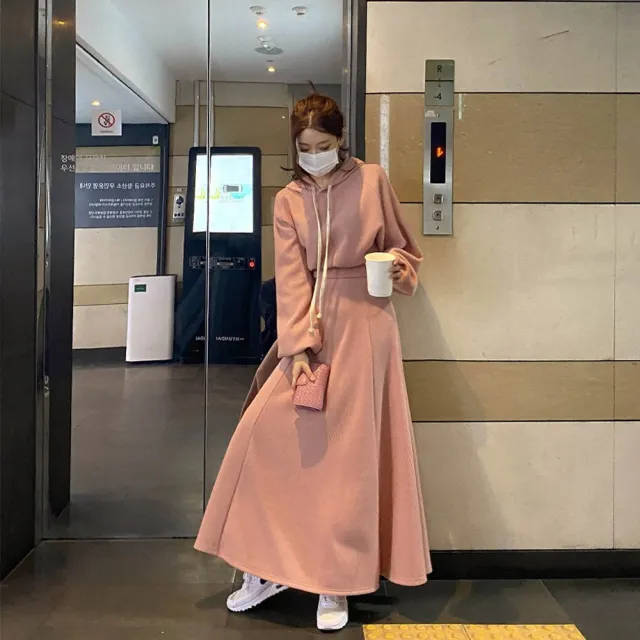 【AS 梨卡】女裝 衛衣 半身裙 套裝 連身裙 連身長裙 連帽衛衣 長裙 棉T 保暖長裙 WT2909