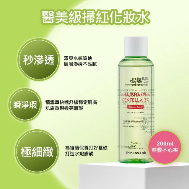 【ShinCos.Lab】韓國積雪草3%舒緩保養組(舒緩化妝水200ml+舒緩霜100ml+舒緩精華液50ml)