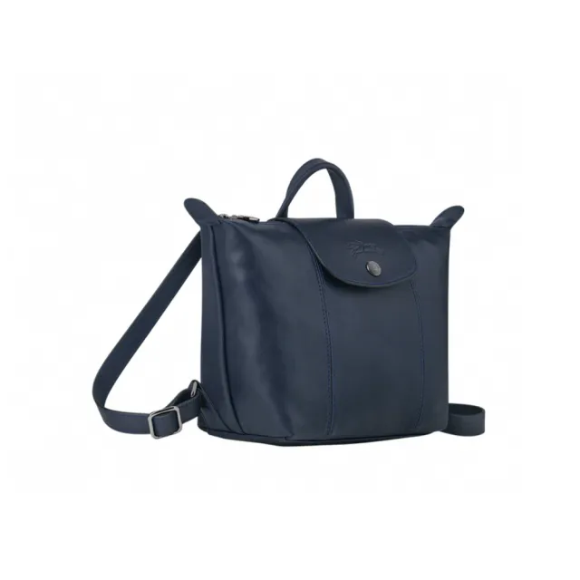 【LONGCHAMP】Le Pliage Cuir 經典壓紋後背包 深藍色 (10150757556)