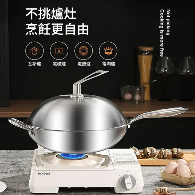 KENGQ鏗鏘 不沾鍋 德國純鈦鍋 無塗層炒鍋 24/26/28（加厚多層複合底 可用鐵鏟 燃氣竈電磁爐通用）
