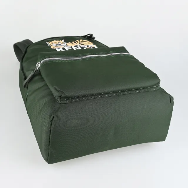 【KENZO】KENZO Happy Tiger系列刺繡LOGO滌綸布快樂老虎圖案拉鍊手提/後背包(展示品/深卡其綠)