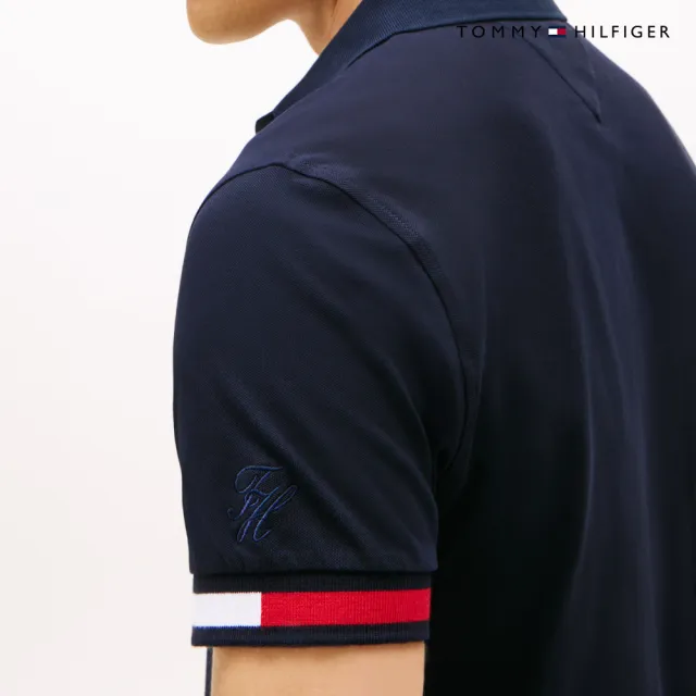 【TOMMY HILFIGER】官方旗艦館TH 袖口設計修身 Polo 衫_藍色