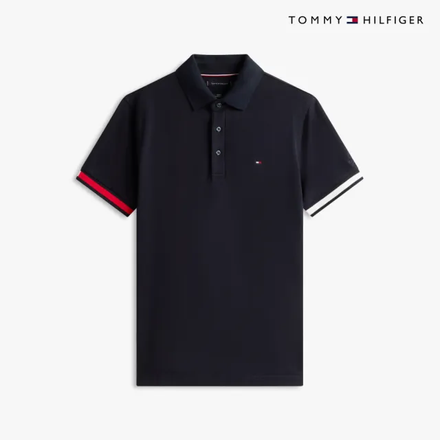 【TOMMY HILFIGER】官方旗艦館TH 袖口設計修身 Polo 衫_藍色