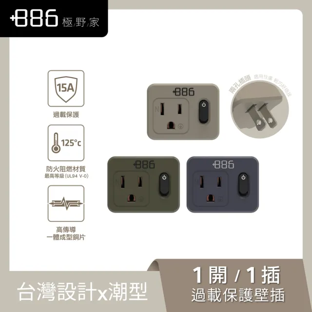 【+886】極野家 1開1壁插轉換器/過載保護 V2 HWS2110(3色可選)
