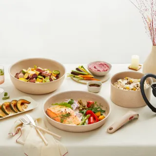 【Tefal 特福】法國製巧變精靈系列可拆式不沾鍋3鍋6件組-奶茶粉(IH爐可用鍋/電磁爐適用)