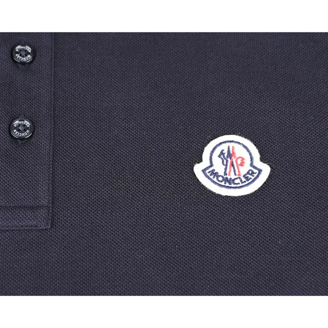【MONCLER】MONCLER電繡補丁貼LOGO純棉3鈕釦領口短袖POLO衫(男款/海軍夜藍)