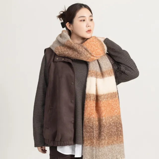 【M：MINb】麂皮背心條紋長袖T恤兩件組(深咖/中大尺碼女裝/XL女裝/女裝/肉肉女穿搭/長袖/T恤)